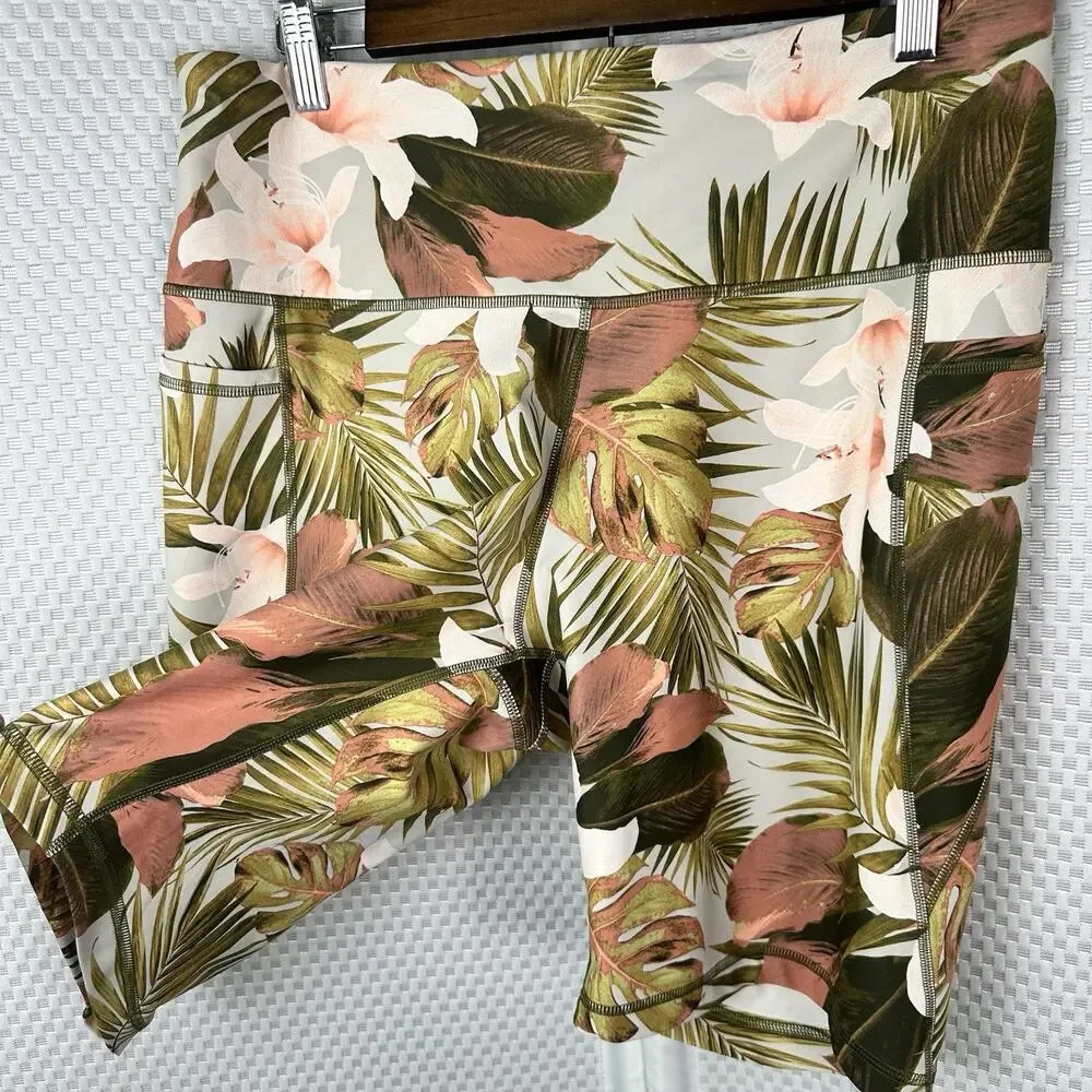 Old navy High Waisted PowerSoft Biker Shorts Tropical, Palm, Floral 8” inseam XL